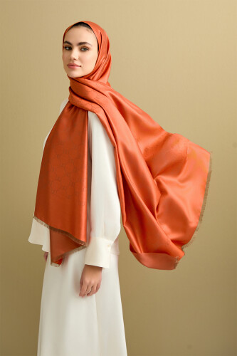 Noor Hexagon Silk Jacquard Shawl Orange - 3