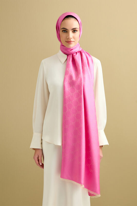 Noor Hexagon Silk Jacquard Shawl Pink - 5