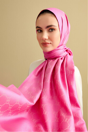Noor Hexagon Silk Jacquard Shawl Pink - 1