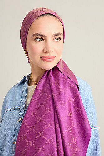 Noor Hexagon Silk Jacquard Shawl Purple - 5