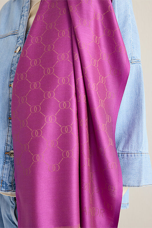 Noor Hexagon Silk Jacquard Shawl Purple - 3