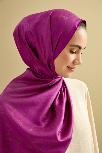 Noor Hexagon Silk Jacquard Shawl Purple - 1