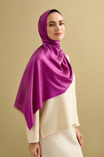 Noor Hexagon Silk Jacquard Shawl Purple - 5