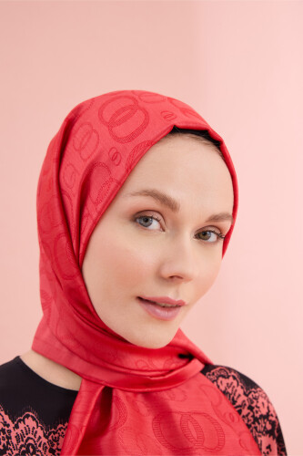 Noor Silk Jacquard Shawl Red - 3