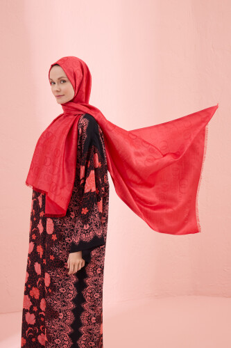 Noor Silk Jacquard Shawl Red 