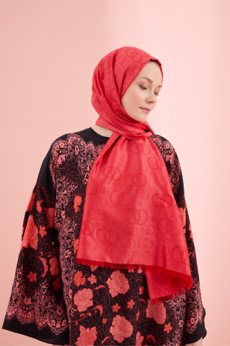 Noor Silk Jacquard Shawl Red - 5