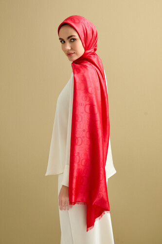 Noor Silk Jacquard Shawl Red 