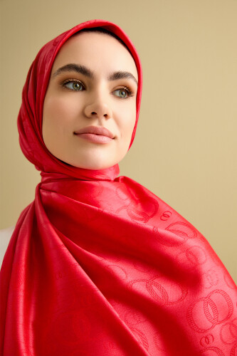 Noor Silk Jacquard Shawl Red - 3