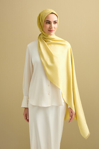 Noor Sarı Jakarlı İpek Şal 70x200 