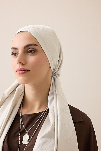 Noor Honeycomb Bone Jacquard Silk Scarf 