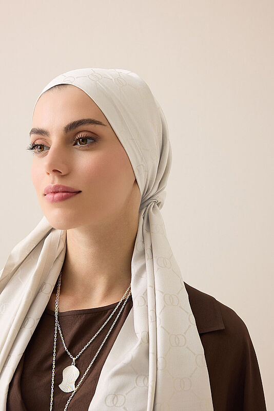 Noor Honeycomb Bone Jacquard Silk Scarf - 1