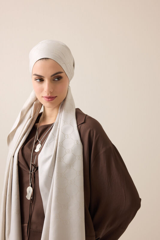 Noor Honeycomb Light Stone Jacquard Silk Scarf - 1