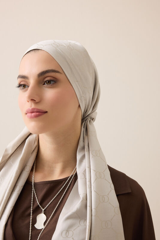 Noor Honeycomb Light Stone Jacquard Silk Scarf - 3