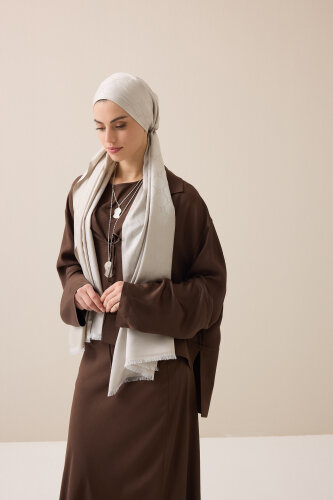 Noor Honeycomb Light Stone Jacquard Silk Scarf - 4