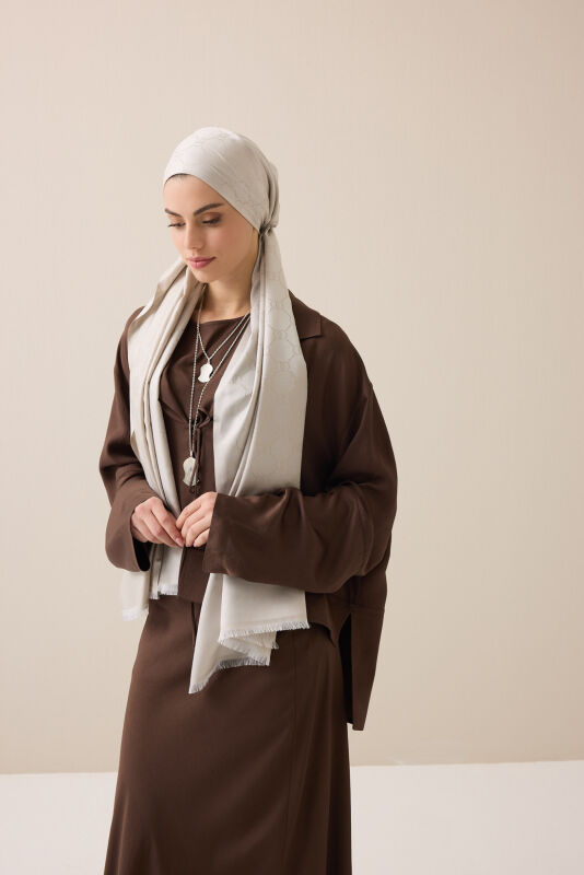 Noor Honeycomb Light Stone Jacquard Silk Scarf - 4