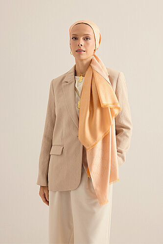 Noor Honeycomb Melon-Colored Jacquard Silk Scarf - 4