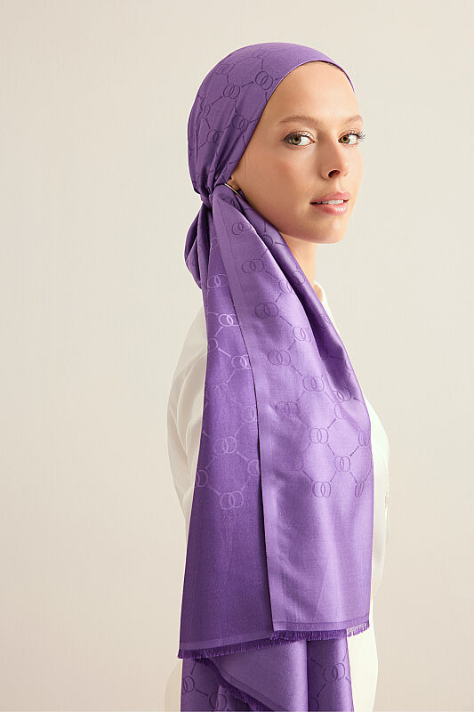 Noor Honeycomb Purple Jacquard Silk Scarf - 1