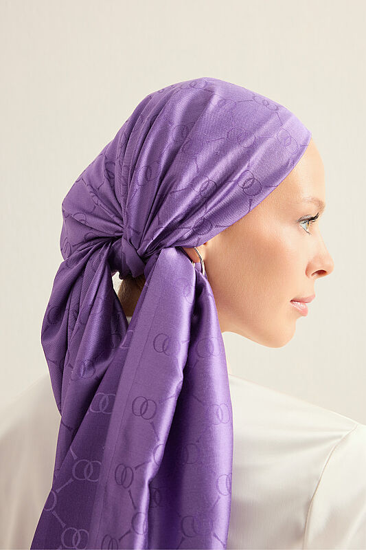 Noor Honeycomb Purple Jacquard Silk Scarf - 3