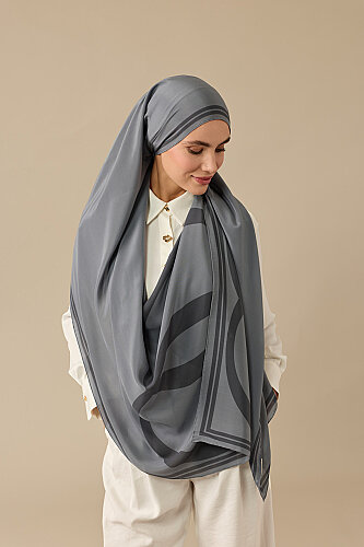 Noor Logo Açık Gri Krep İpek Şal 70x210 - Imannoor (3)
