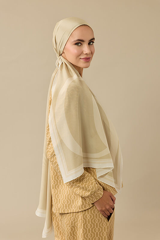 Noor Logo Beige Crepe Silk Shawl - 5