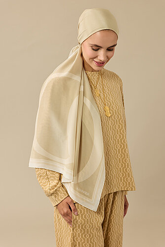 Noor Logo Bej Krep İpek Şal 70x210 - Imannoor (1)