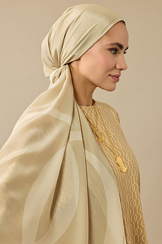 Noor Logo Bej Krep İpek Şal 70x210 - Imannoor (3)