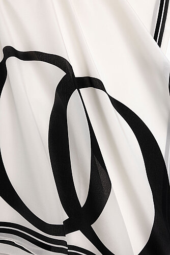 Noor Logo Black and White Crepe Silk Shawl - 2