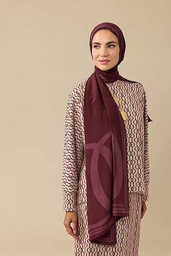 Noor Logo Bordo Krep İpek Şal 70x210 - Imannoor (1)