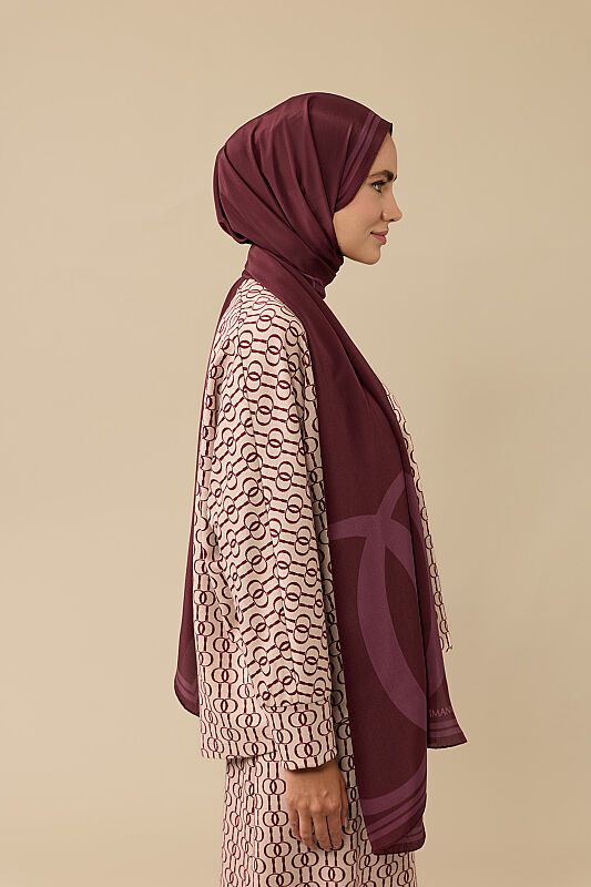 Noor Logo Bordo Krep İpek Şal 70x210 - 5