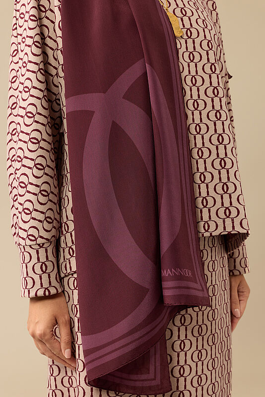 Noor Logo Bordo Krep İpek Şal 70x210 - 6