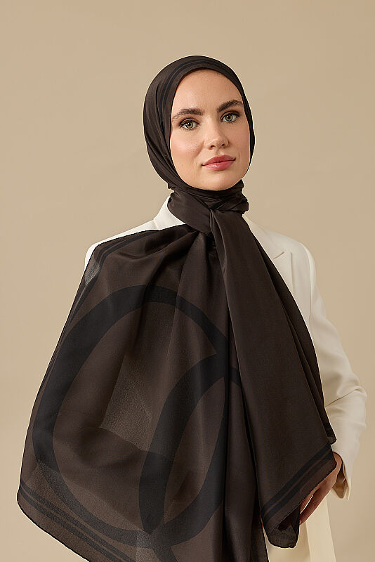 Noor Logo Brown Crepe Silk Shawl - 5