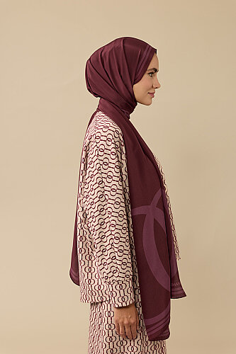 Noor Logo Burgundy Crepe Silk Shawl - 5