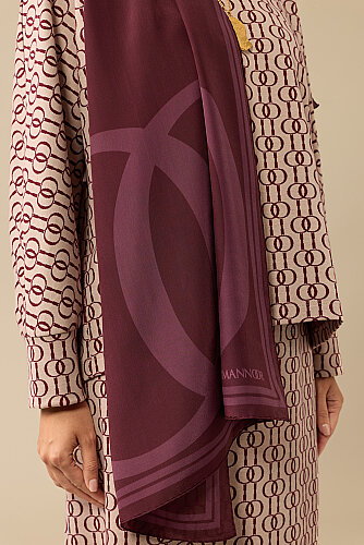 Noor Logo Burgundy Crepe Silk Shawl - 6