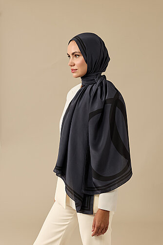 Noor Logo Koyu Gri Krep İpek Şal 70x210 - Imannoor (3)