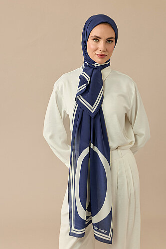 Noor Logo Lacivert Krep İpek Şal 70x210 - Imannoor (3)