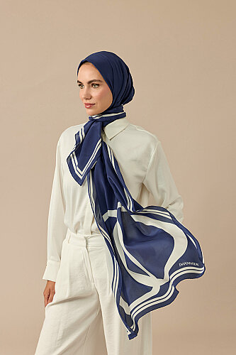 Noor Logo Lacivert Krep İpek Şal 70x210 - Imannoor (1)