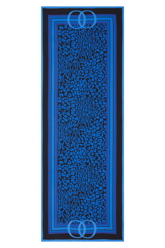 Noor Logo Saks Mavi Leopar Floş Viskon Şal 70x200 - 1