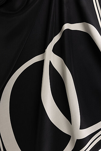 Noor Logo Siyah-Krem Krep İpek Şal 70x210 - Imannoor (2)