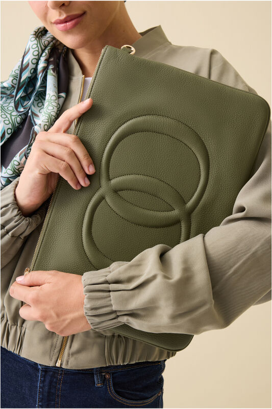 Noor Oil Green Leather Clutch Bag - 1