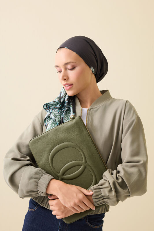 Noor Oil Green Leather Clutch Bag - 6