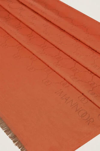 Noor Petek Brick Color Jacquard Silk Shawl - 4