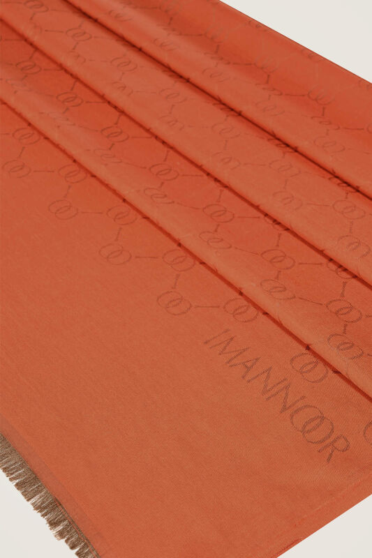 Noor Petek Brick Color Jacquard Silk Shawl - 4