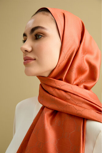 Noor Petek Brick Color Jacquard Silk Shawl 