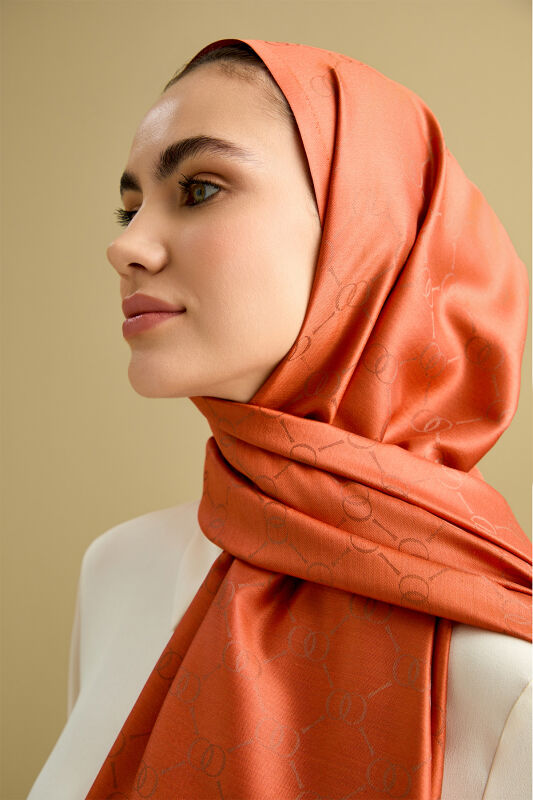 Noor Petek Brick Color Jacquard Silk Shawl - 1