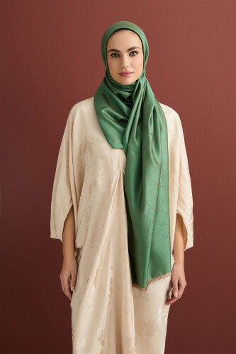 Noor Petek Dark Green Jacquard Silk Shawl - 5
