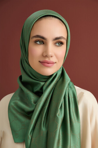 Noor Petek Dark Green Jacquard Silk Shawl 