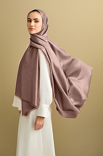  Noor Petek Koyu Pudra Jakarlı İpek Şal 70x200 - Imannoor (1)