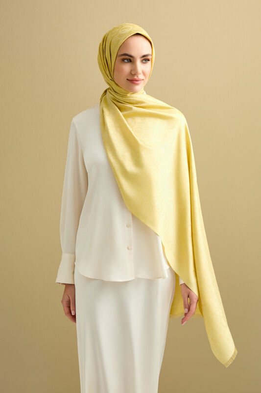 Noor Petek Saffron Jacquard Silk Shawl - 5