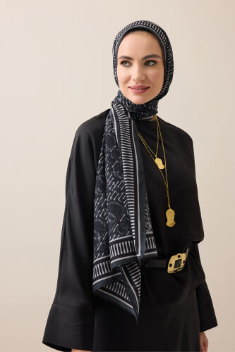 Noor Rain Black and White Cotton Floss Scarf - 4