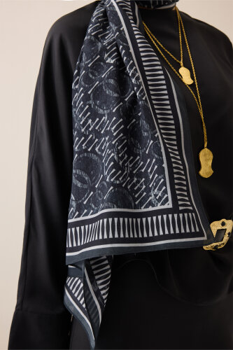 Noor Rain Black and White Cotton Floss Scarf - 3